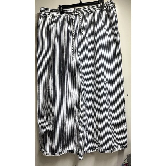 Plus Size NEW Cider 100% Cotton Mid Rise Striped Pocket Wide Leg Trousers Curve - Picture 4 of 8